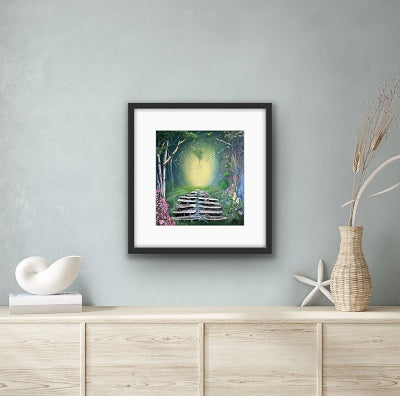 Irish woodland art with sacred stone steps – perfect mystical gift