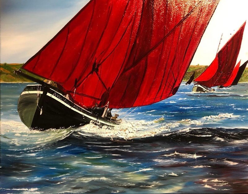 Limited edition print of Galway Hooker sailing in choppy Atlantic waters
