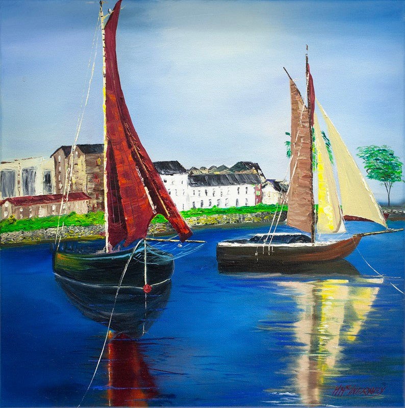 Limited edition Irish print   An image that is still seen in the coastal waters around Ireland; 'Hookers'; traditional Irish wooden boats with distinctive Coloured Sails. 