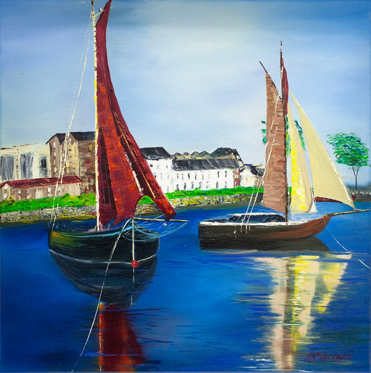 Limited edition Irish print   An image that is still seen in the coastal waters around Ireland; 'Hookers'; traditional Irish wooden boats with distinctive Coloured Sails. 