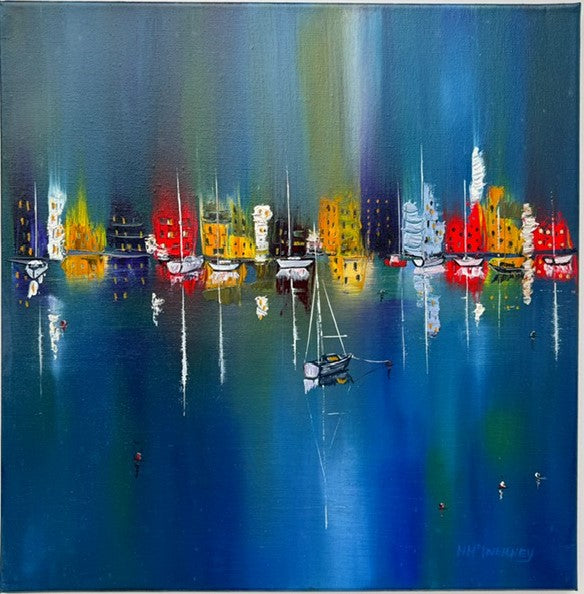 A limited Edition Irish Print of a serene scene of boats anchored in a safe Irish harbour