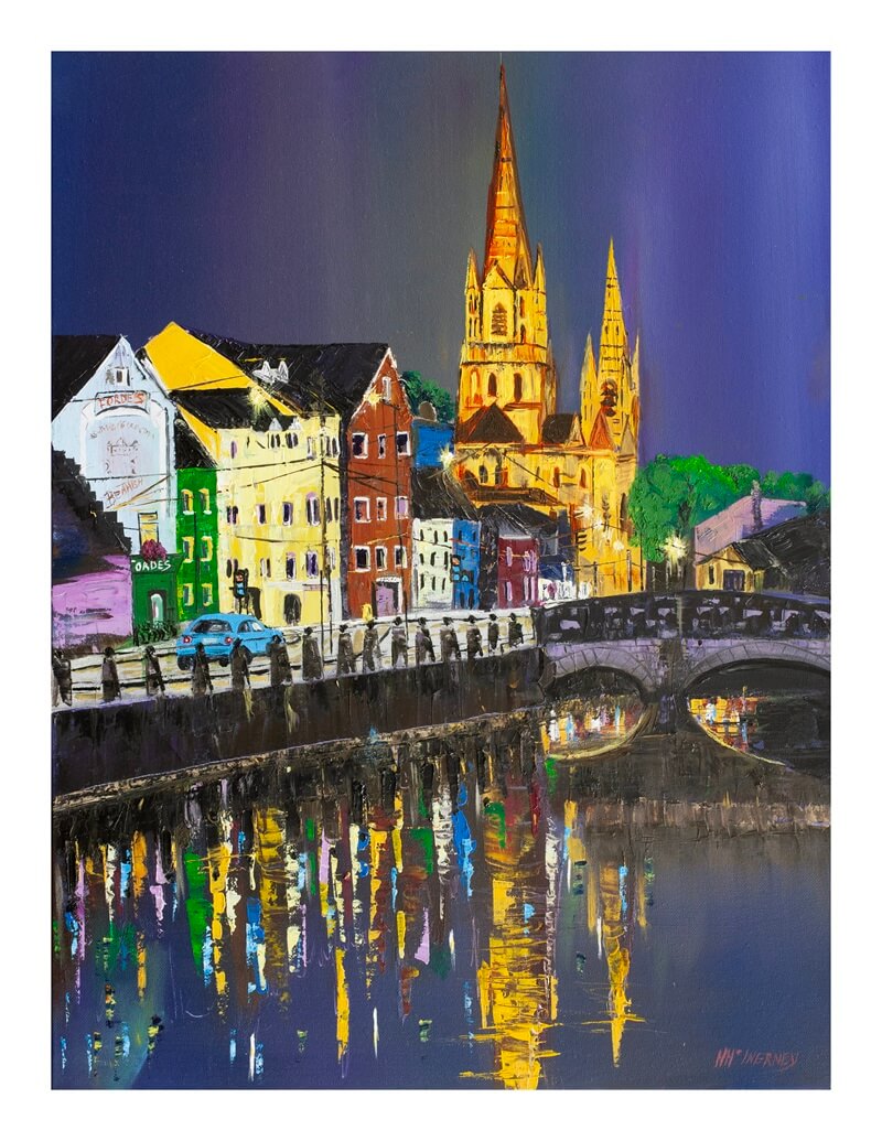 A Limited Edition Irish Cork City print featuring vibrant reflections on the River Lee.