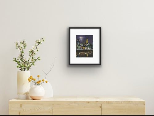 A Limited edition Cork City print featuring Shandon Bells and vibrant reflections on the River Lee in Black frames Ideal Gift for anyone with a Cork Connection Medium Black Frame