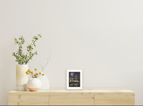 A Limited edition Cork City print featuring Shandon Bells and vibrant reflections on the River Lee in Black frames Ideal Gift for anyone with a Cork Connection Small mounted only