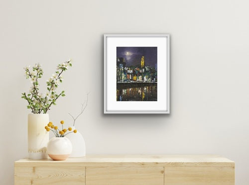 A Limited edition Cork City print featuring Shandon Bells and vibrant reflections on the River Lee in Black frames Ideal Gift for anyone with a Cork Connection Large White Frame