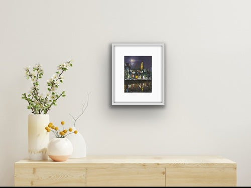 A Limited edition Cork City print featuring Shandon Bells and vibrant reflections on the River Lee in Black frames Ideal Gift for anyone with a Cork Connection Medium White Frame