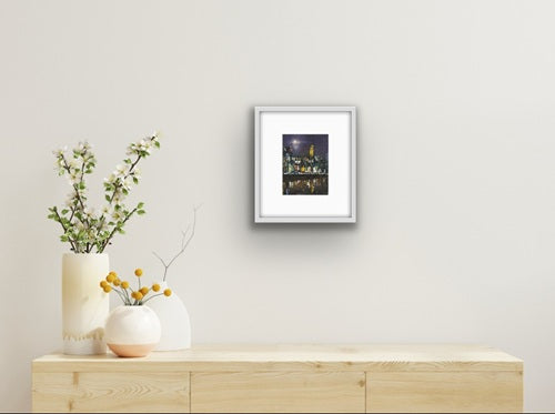 A Limited edition Cork City print featuring Shandon Bells and vibrant reflections on the River Lee in Black frames Ideal Gift for anyone with a Cork Connection Small White Frame