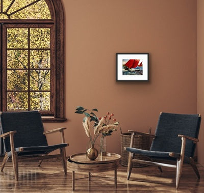 Historic Irish sailing boat in choppy ocean – Galway Hooker wall art