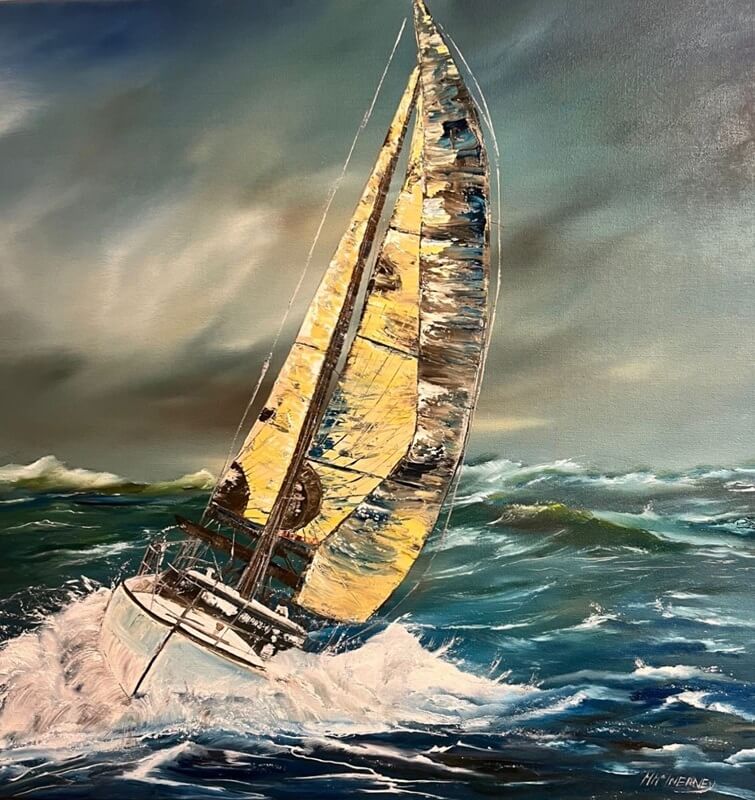 A Limited Edition Irish Print a dramatic seascape capturing the thrill of sailing in high winds. Bold, powerful, and full of movement.