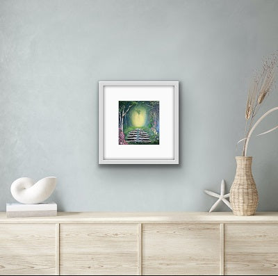 Celtic forest print with mystical glow – spiritual and artistic Irish gift